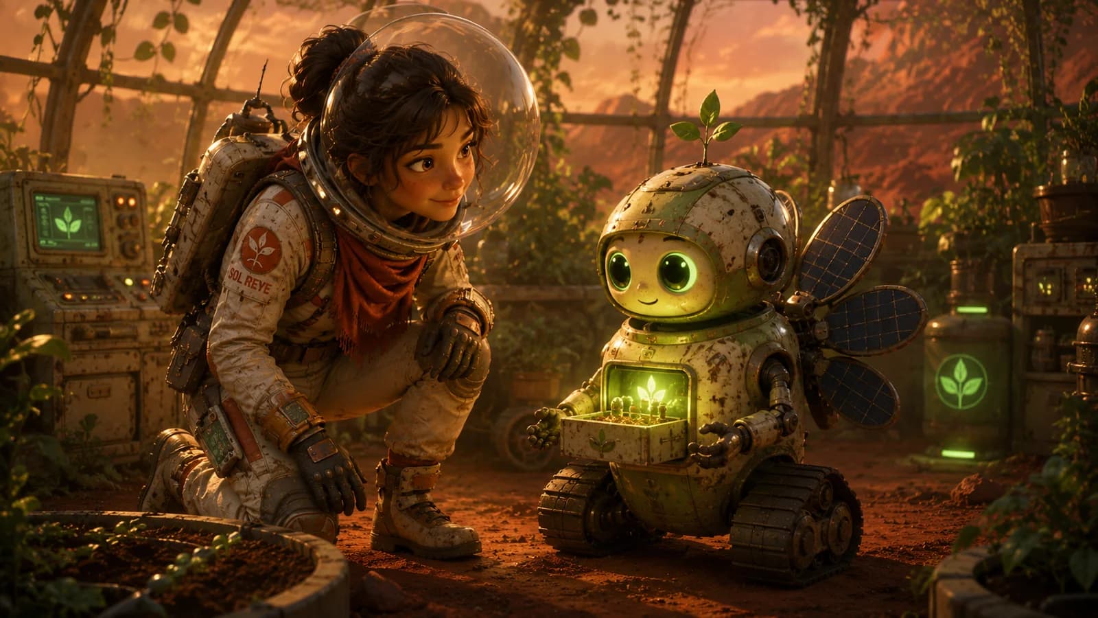 Sol Reyes cinematic hero illustration from Mars: The Last Garden